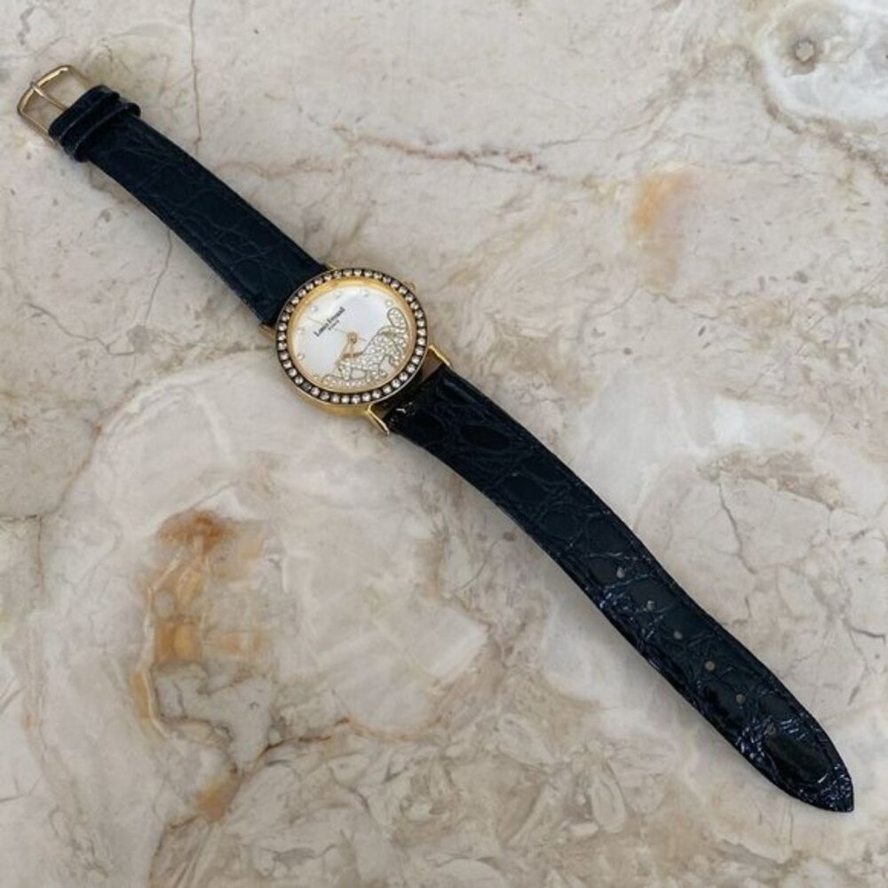 Louis Feraud Equestrian Gold Tone Crystals Wristwatch